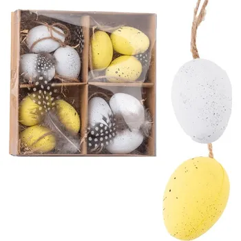 Velikonoční dekorace Kraslice plastové 12ks 50mm v krabičce mix, bílá, žlutá