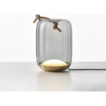 Brokis Designová lampička Knot Table Barva skla: Šedá kouřová lesklá, Povrch montury: Černý matný komaxit, Barva kabelu: Světle šedá PC01078_035