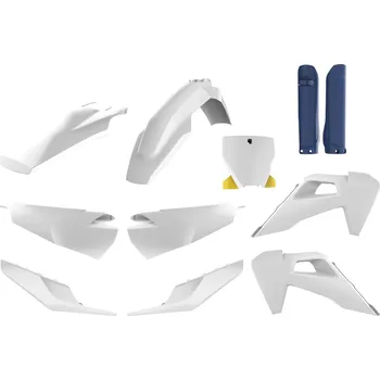 Osvětlení pro motocykl POLISPORT kompletní sada plastů HUSQVARNA TC/FC TPI 19-22 v sadě tabulka přední (8666500006) a kryty tlumičů (8398900003) barva bílá světle modrý (POLISPORT kompletní sada plastů HUSQVARNA TC/FC TPI 19-22 v sadě tabulka přední (8666500006) a kryty tlumičů