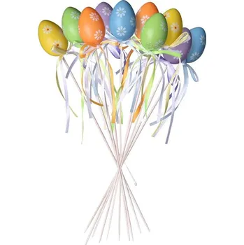 Velikonoční dekorace Zápich plast 10 ks 40mm Kraslice s květinou mix