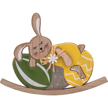 Velikonoční dekorace Dekorace dřevo 195x155mm zajíc, přírodní, žlutá, zelená