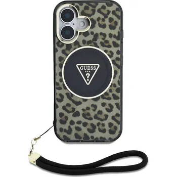 Pouzdro na mobilní telefon Guess IML Leopard Triangle Logo Strap MagSafe Zadní Kryt pro iPhone 16 Hnědá Stylový zadní kryt Guess pro iPhone spojuje prémiovou ochranu s ikonickým módním designem. Ideální volba pro ty, kteří cht