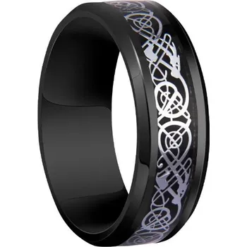 Prsten Ocelový keltský prsten pro muže | pánský šperk - Černá Stříbrná , 6