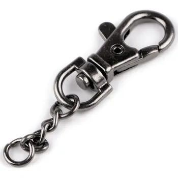Kovová karabina otočná, průvlek 8 mm s řetízkem, barva 4 nikl černý