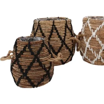 Květináč 2ks koš květináč z trávy s uchy Venice černá - Ø29*30 / Ø19*25 cm