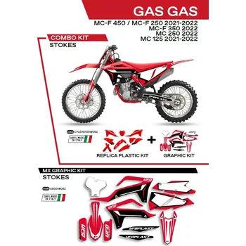 UFO kompletní sada plastů GGKIT702062 PLUS sada samolepek (dýhy) GAS GAS MC 125 21-22; MC 250 22; MCF 250/350/450 21-22 v sadě přední tabulka (GG07130) a kryty tlumičů (GG07131) STOKES barva červená - (UFO kompletní sada plastů GGKIT702062 PLUS sada)
