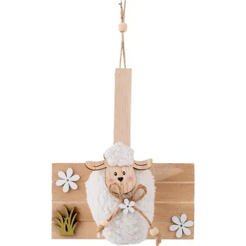 Velikonoční dekorace Závěs dřevo 140x165mm , přírodní, bílá