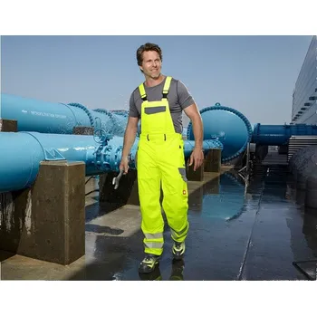 Výstražná kalhoty s laclem reflexní oblečení EN 20471 + EN 343 e.s.prestige velikost 46 výstražná žlutá/šedá Strauss Pracovní oblečení