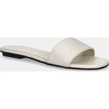 Dámské pantofle Pantofle Calvin Klein FLAT SLIDE - JACQ dámské, béžová barva, HW0HW02388 01X, EUR 40