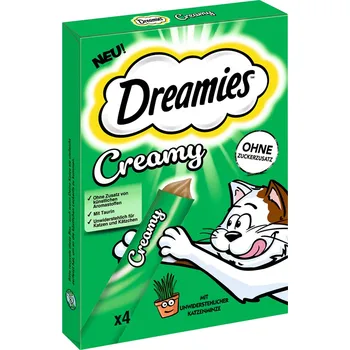 Pamlsek pro kočku 4ks-4x10g Dreamies Creamy Snacks kočičí máta pamlsky pro kočky