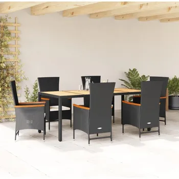 Zahradní sestava vidaXL 7dílný zahradní jídelní set s poduškami černý polyratan [3277515]