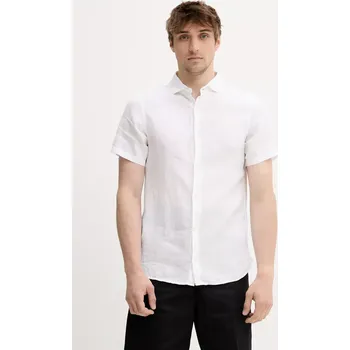 Pánská košile Lněná košile Superdry pánská, bílá barva, regular, s klasickým límcem, M4010937A-01C M4010937A.01C 00X, vel. S