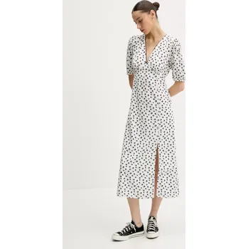 Dámské šaty Šaty Tommy Jeans béžová barva, midi, DW0DW20336 01X, vel. S