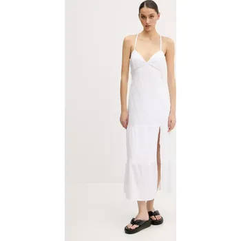 Dámské šaty Bavlněné šaty Hollister Co. bílá barva, midi, KI359-5079 KI359.5079.100 00X, vel. XXS