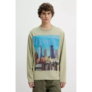 Pánské tričko Bavlněné tričko s dlouhým rukávem HUGO zelená barva, s potiskem, 50539003 91X, vel. XL