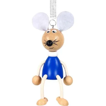 Figurka KROKIDO Myška modrá - ručně malovaná dřevěná figurka na pružině