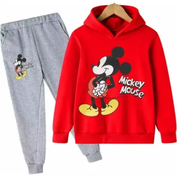 Bavlněná tepláková souprava s postavičkou Mickey Mouse Barva: šedé kalhoty + červená mikina, Velikost: 130