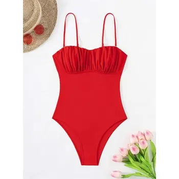 Dámské plavky Dámské jednodílné plavky s nabíranými košíčky Barva: Červená, Velikost: XL