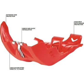 POLISPORT kryt motoru FORTRESS SKID PLATE s krytem PRO-kabel KTM SX-F 250/350 16-22; SXF 450 19-22; HUSQVARNA FC 250/350 16-22 FE 250/350 17-23, FE 450 20-23; FC 450 10-22; GAS GAS MC-F/EF-C 250/300 21-23 barva červená (POLISPORT kryt motoru FORTRESS SKID