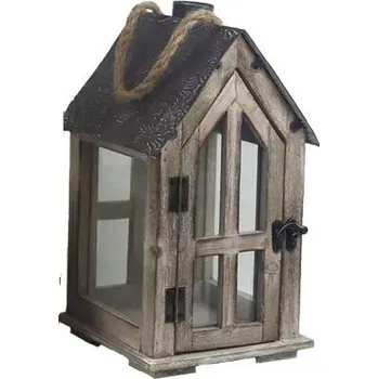 Lucerna Lucerna na svíčku dřevěná zahradní dekorace 16,5x17x27,5 cm