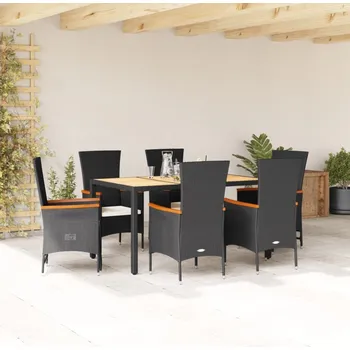 Zahradní sestava vidaXL 7dílný zahradní jídelní set s poduškami černý polyratan [3277513]