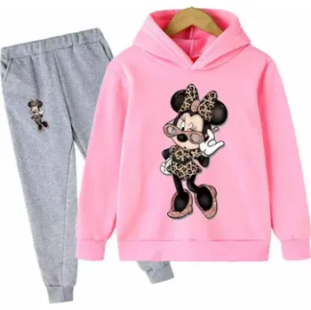 Bavlněná tepláková souprava s postavičkou Minnie Mouse Barva: šedé kalhoty + růžová mikina, Velikost: 150