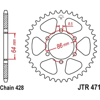 Auto-moto JT rozeta 471 50 KAWASAKI KE 125 76-87, KE 175 76-78 (47150JT) (řetěz428) (JT rozeta 471 50 KAWASAKI KE 125 76-87, KE 175 76-78 (47150JT) (řetěz428))