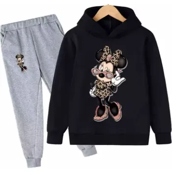 Bavlněná tepláková souprava s postavičkou Minnie Mouse Barva: šedé kalhoty + černá mikina, Velikost: 110