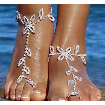 Řetízek B-TOP Luxusní ozdoba na nohu KVĚT s prstýnkem