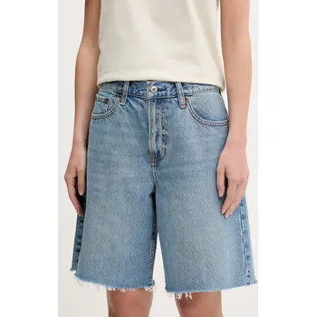 Dámské kraťasy Džínové šortky Abercrombie & Fitch dámské, modrá barva, high waist, KI149-5122 KI149.5122.279 55X, vel. 26