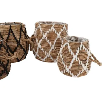 Květináč 2ks koš květináč z trávy s uchy Venice bílá - Ø29*30 / Ø19*25 cm