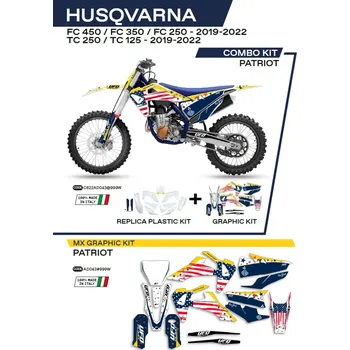 Osvětlení pro motocykl UFO kompletní sada plastů HUKIT622999W PLUS sada samolepek (dýhy) HUSQVARNA TC 125/250 19-22; FC 250/350/450 19-22 v sadě přední tabulka (HU04303) a kryty tlumičů (HU03361) PATRIOT barva (bílá/světle modrý) - (UFO kompletní sada plastů HUKIT622999W PLUS)