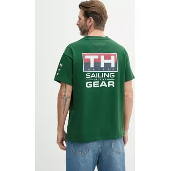 Bavlněné tričko Tommy Hilfiger SAILING pánské, zelená barva, s potiskem, MN0MN00013 79B, vel. M