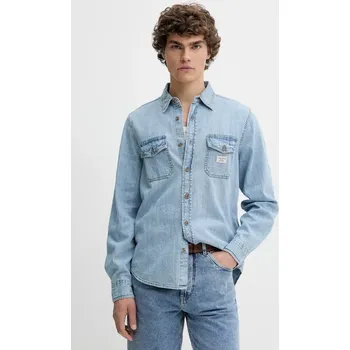 Pánská košile Bavlněná košile Guess Jeans pánská, modrá barva, regular, s klasickým límcem, M5GH56 D5M82 M5GH56.D5M82 50J, vel. XL