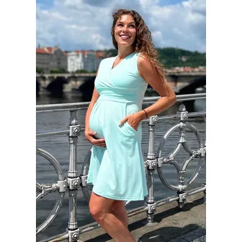 Těhotenské šaty Mama L'amour Elegantní těhotenské a kojící šaty s kapsami 3v1 Roccia mint Velikost: M