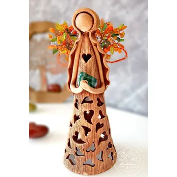 Vánoční dekorace Anděl se zeleným Achátem Rovnováha 30cm Velikost, vzor sukně a glazura andílka: 30cm - hvězdičky, lesklá bílá glazura Drátované stromy života