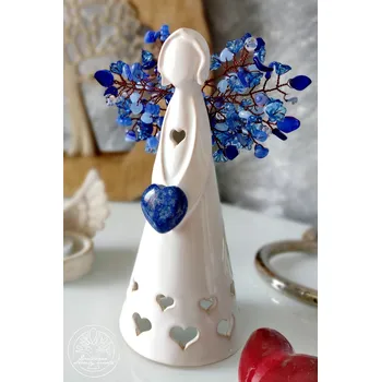 Anděl s Lapis lazuli - Soulad a rovnováha v životě 20cm Velikost, vzor sukně a glazura andílka: 20cm - srdíčka, lesklá bílá glazura KřídlAndělů