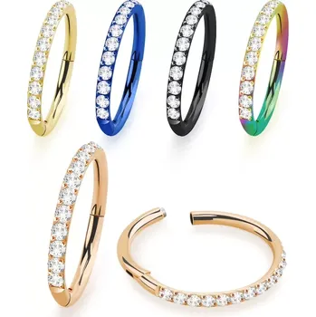 Piercing Barevný kroužek se zirkony tloušťky 1 mm SGTSHS10 (Otevírací kroužek z chirurgické oceli 316L osázený kamínky různých barev SGTSHS10)