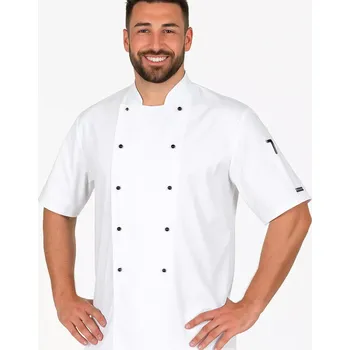 Gastro oděv Pánský dvouřadý rondon bílý, vel. 60 (krátký rukáv, síťovina v zadním díle, stojáček, česká výroba)