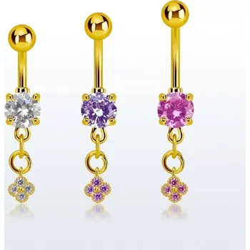 Piercing Zlatý piercing do pupíku s kamínkem a řetízkem zakončený kytičkou MDGZ411 (Zlatý piercing do pupíku se zirkonem a řetízkem z chirurgické oceli MDGZ411)