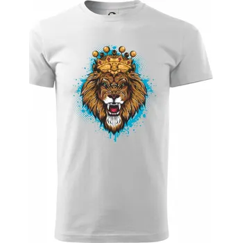 Pánské tričko Lev kreslený s korunou - Triko extra velké (5-8XL) - 6XL ( Bílá )