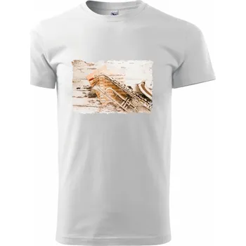 Saxofon fotka dřevo - Triko extra velké (5-8XL) - 6XL ( Bílá )