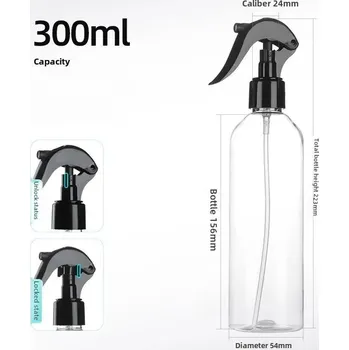 Prázdná plastová lahvička s rozprašovačem na cesty | cestovní obal - Černá - 300 ml