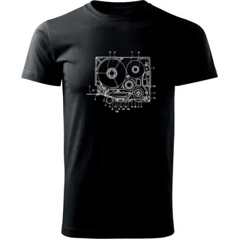 Pánské tričko Nákres kotoučový přehrávač - Triko extra velké (5-8XL) - 8XL ( Černá )