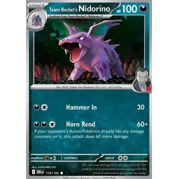 Karetní hra Pokémon DRI 118/182 Team Rocket's Nidorino - Destined Rivals Stav: Near Mint, Verze: REVERSE HOLO