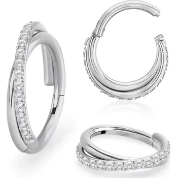 Piercing Stříbrný kroužek dvojitý různých délek s krystaly SGSH45 (Piercing dvojitý různých délek s krystaly z chirurgické oceli SGSH45)