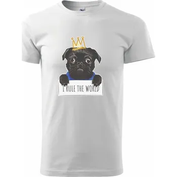 Pánské tričko Mops - I rule the world - Triko extra velké (5-8XL) - 7XL ( Bílá )