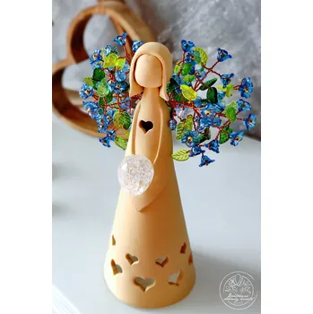 Svícen Anděl s Křišťálem - Rovnováha, harmonie a klid 20cm Velikost, vzor sukně a glazura andílka: 20cm - srdíčka, přírodní bez glazury KřídlAndělů