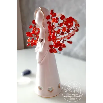 Anděl s Křišťálem Života budič 20cm Velikost, vzor sukně a glazura andílka: 20cm - srdíčka, lesklá bílá glazura KřídlAndělů