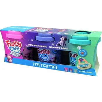Výtvárné potřeby Modelína FUNNY DOO, sada 3 barvy se třpytkami, 3x120 g, růžová, fialová, modrá, MITAMA 63850